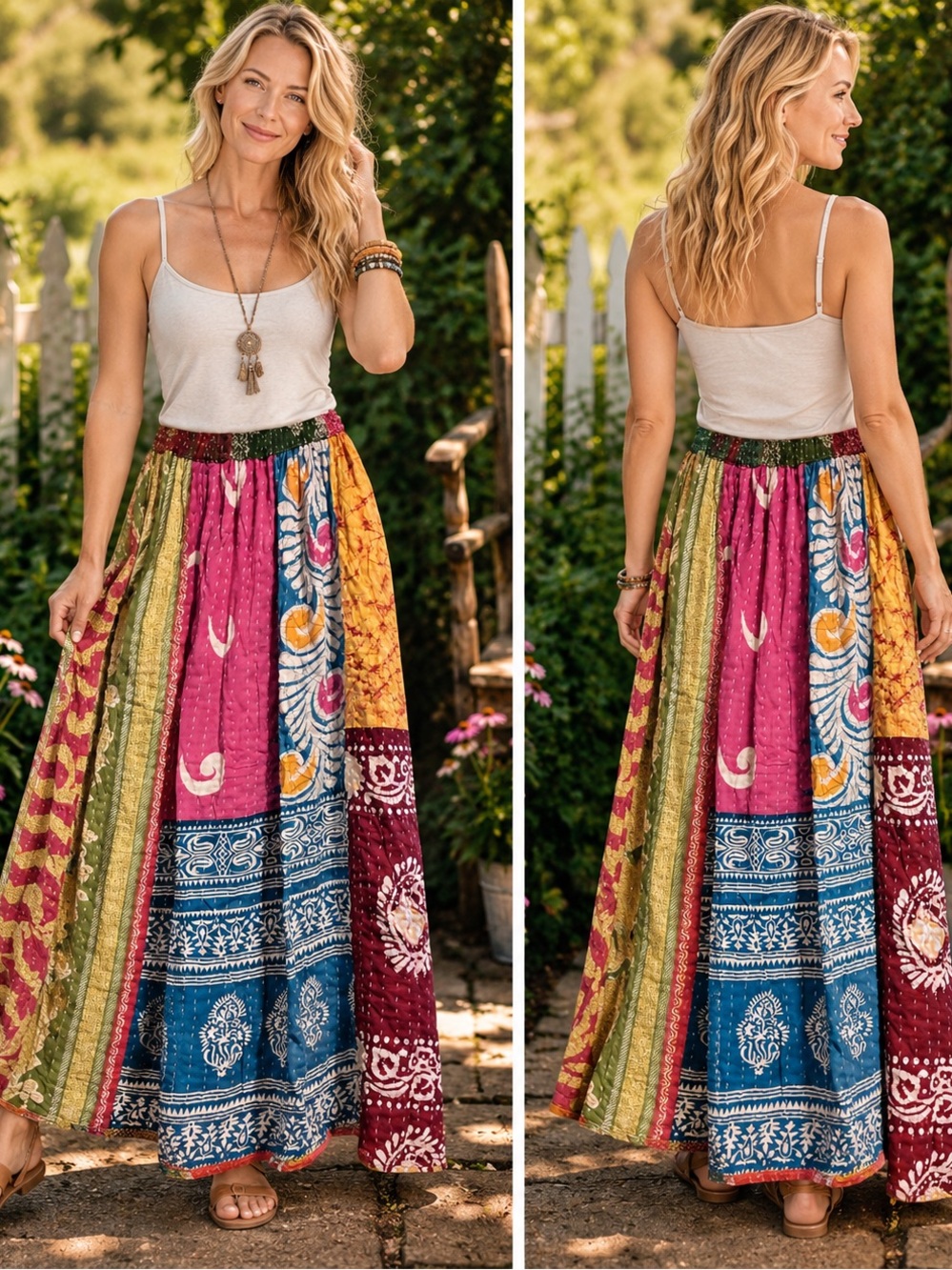 Reversible Kantha Patchwork Maxi Skirt